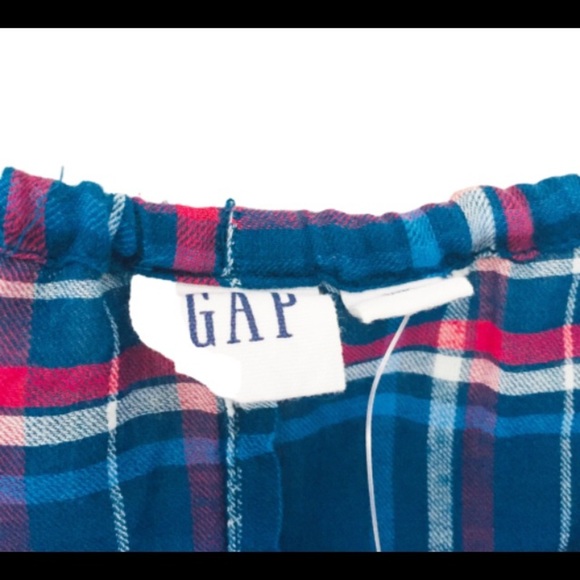 NWT GAP Plaid Blouse/Top With Front Drawstring & Tie Front Keyhole Blue/Red Sz S - Picture 6 of 8
